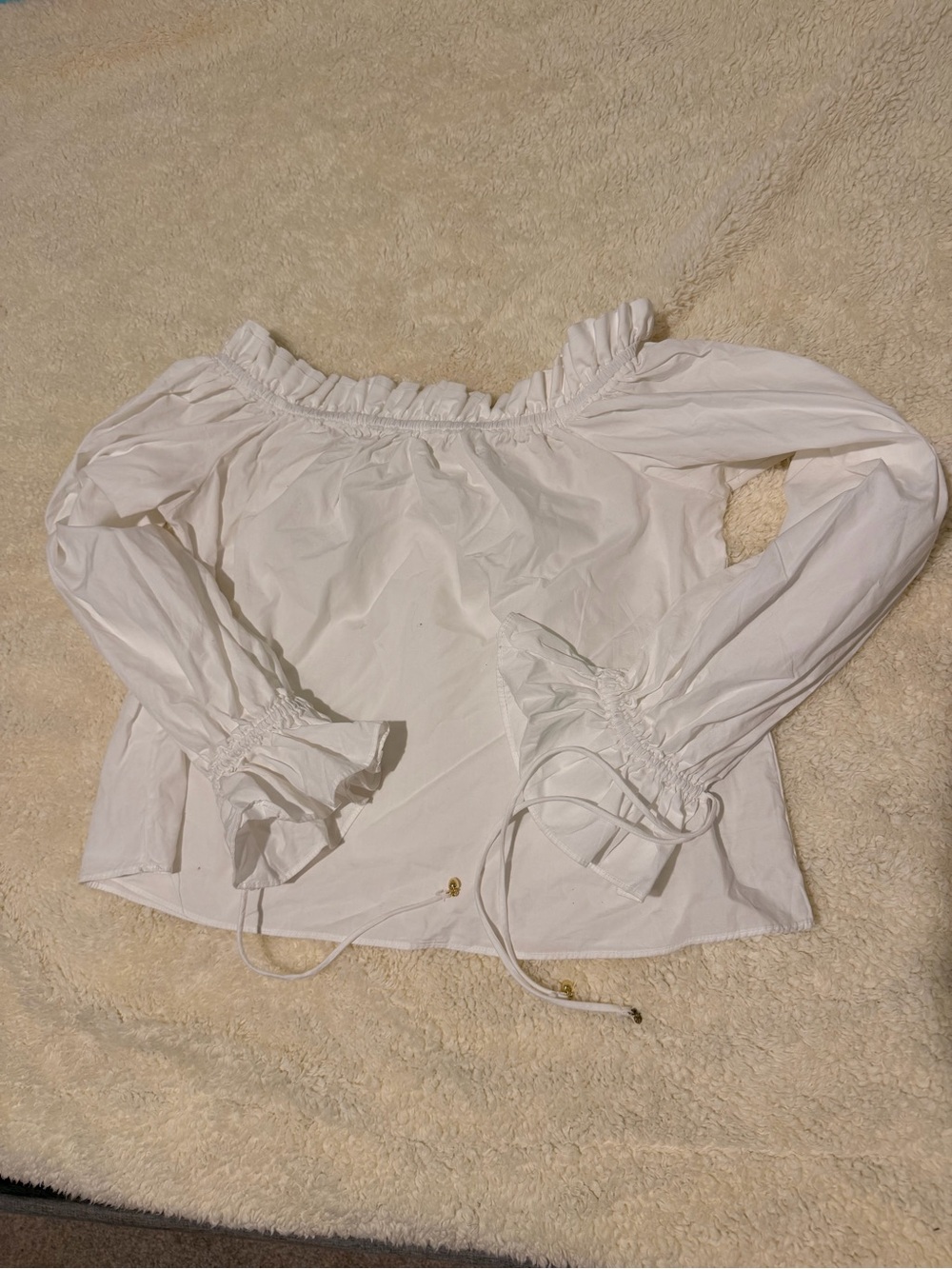 White Off-Shoulder Ruffle-Smock Blouse